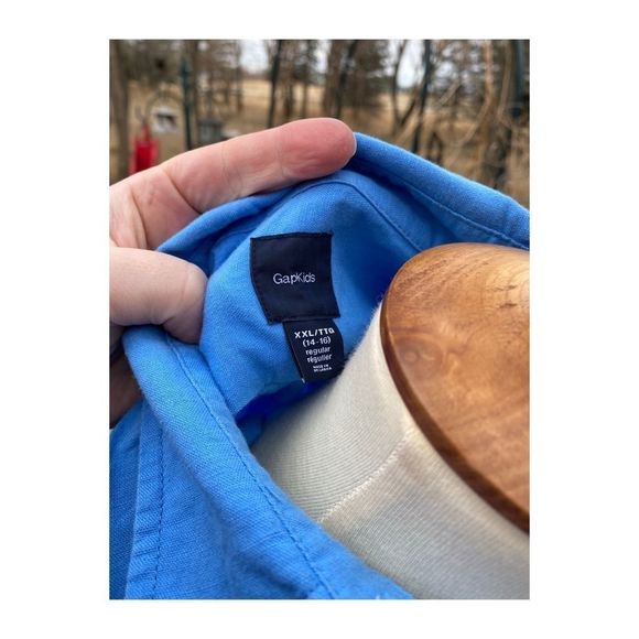 Gap Kids Blue Linen Button Down Dress Shirt Sz XXL Youth - Picture 6 of 11